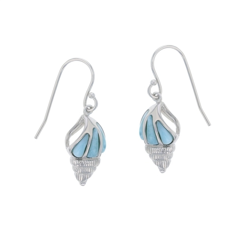 925 Sterling Silver Larimar Cone Shell Earrings French Wire 3.7 gm